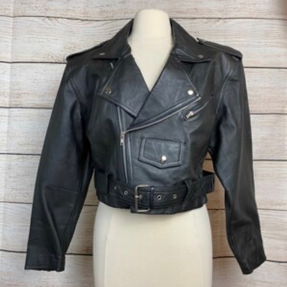 Wilsons Leather Jackets & Blazers - Vintage wilsons leather 80s 90s belted black leather biker motorcycle jacket L
